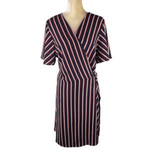 FTF Fashion to Figure women's blue, red, white stripe wrap dress size 1